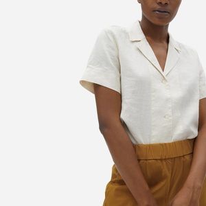 Everlane Cream Linen Short-Sleeve Notch Shirt Size 4
